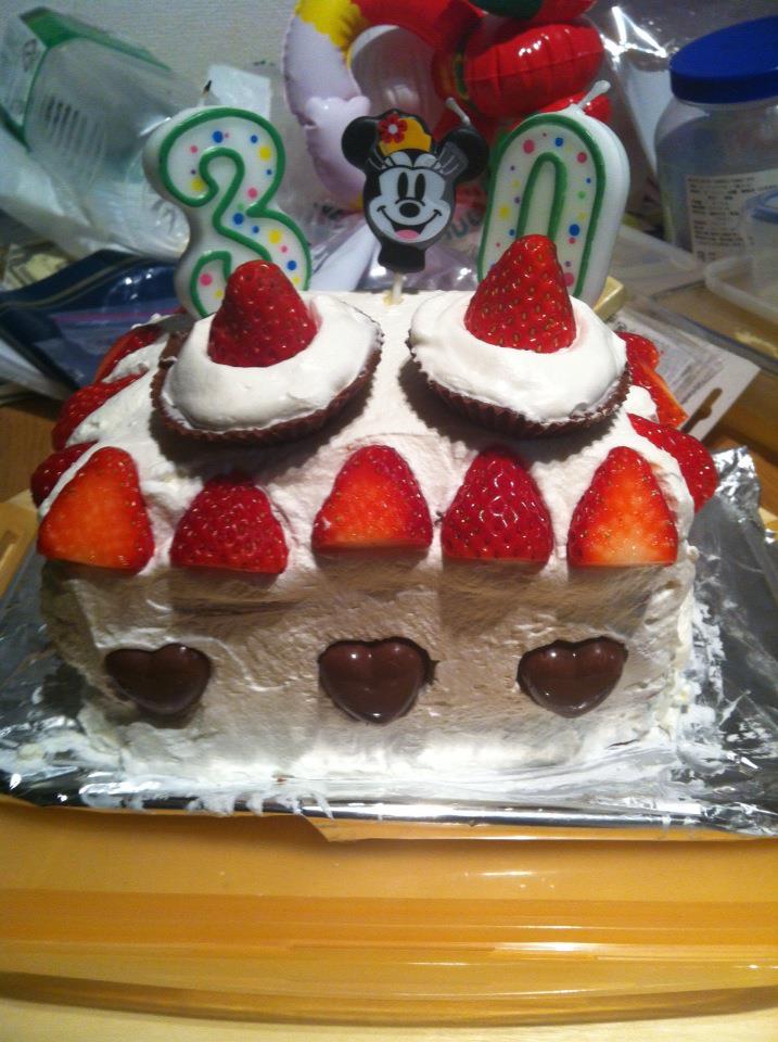 Hand made strawberry choco-heart cake I created for my girlfriend's birthday