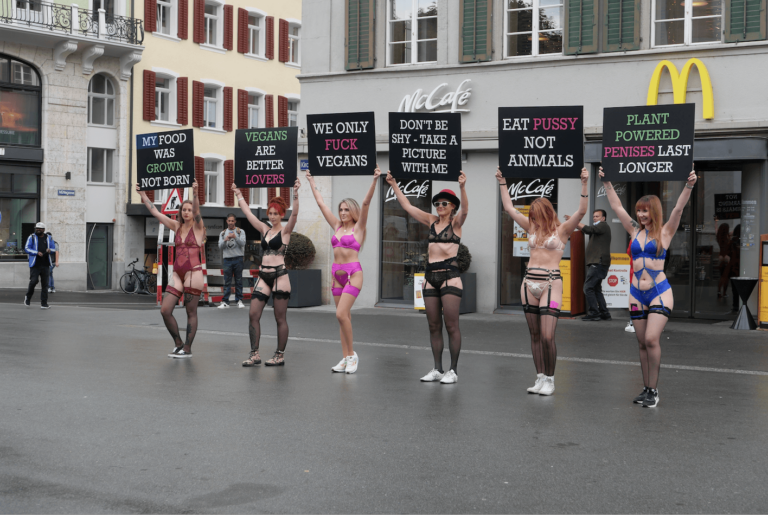 Women from around the world came together to protest animal exploitation. | Credit: UnchainedTV