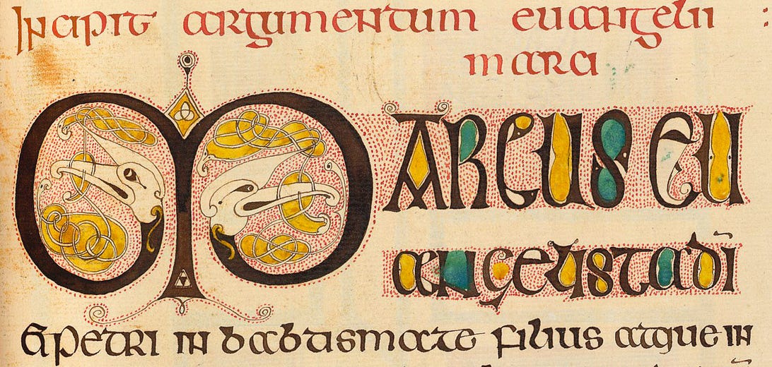 M is for Marcus: this detail from an illuminated manuscript in the British Library shows what's possible with chromatic fonts.