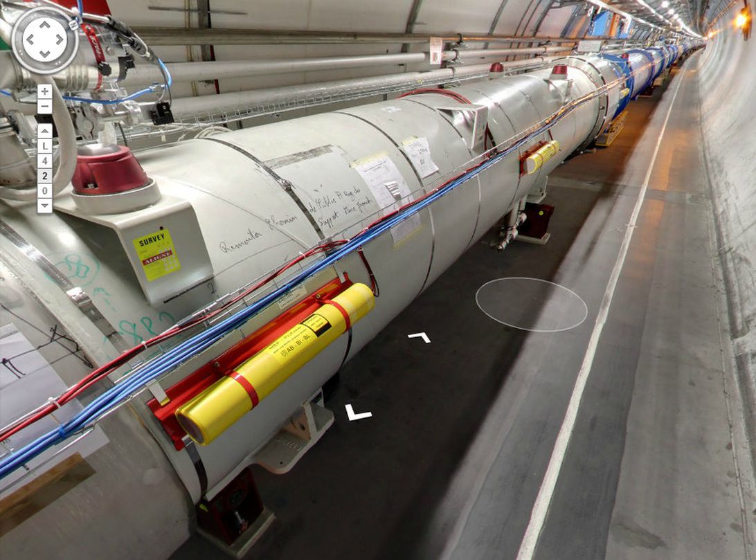 Welcome to the tunnel at the Large Hadron Collider. Screenshot by Amanda Kooser/CNET