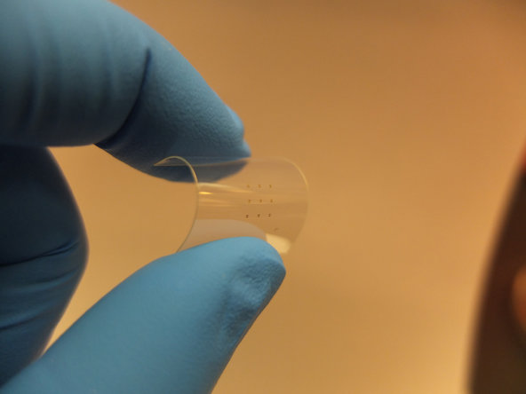 Graphene transistors visible on a piece of flexible plastic. Graphene is not only the hardest material in the world, but also one of the most pliable. | Nicholas Petrone