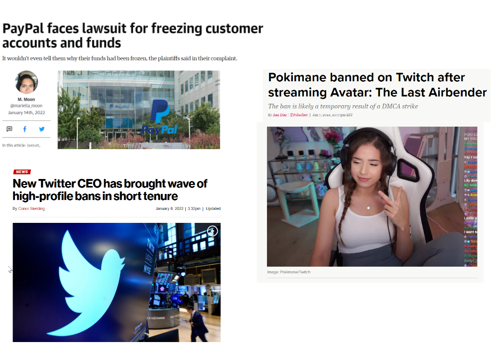Examples of censorship from platforms.