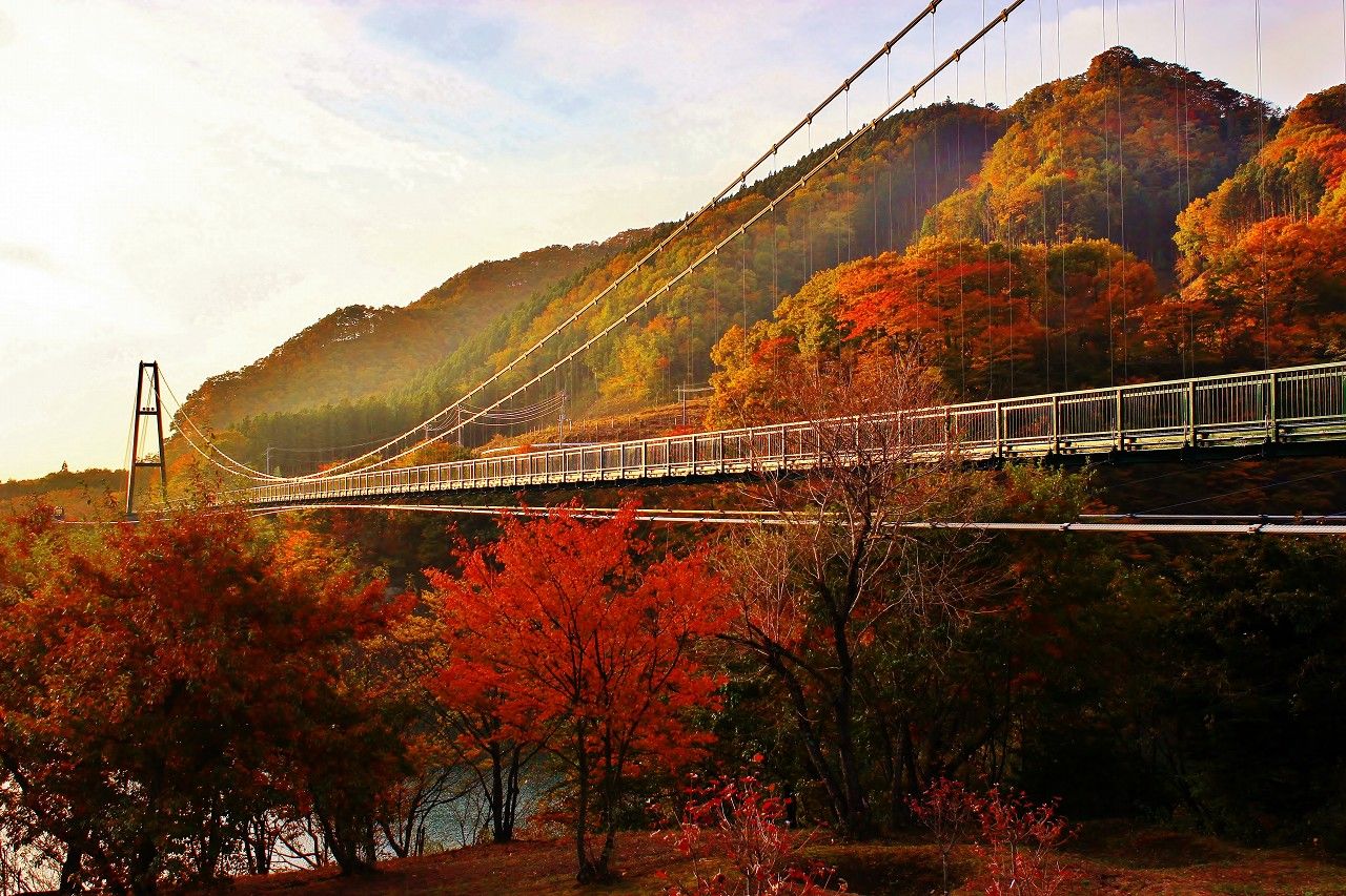 紅葉の名勝地・栃木那須塩原温泉「絶景の吊り橋と滝」