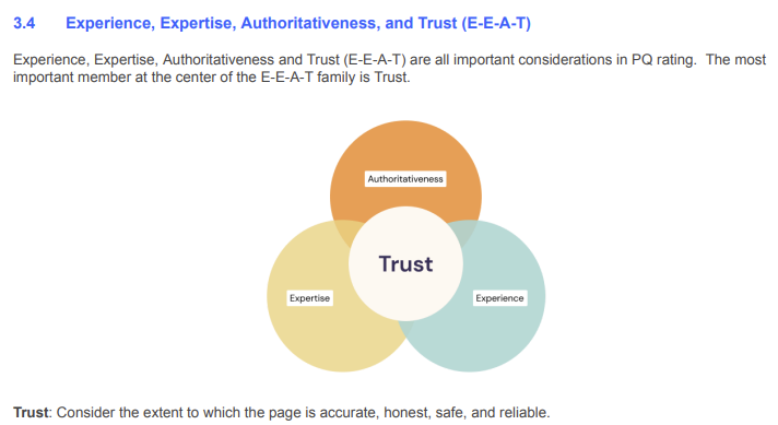 Trust is placed in the center of experience, expertise, and authoritativeness.