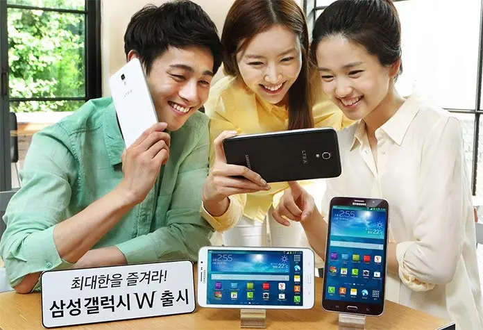Samsung’s 7″ Galaxy W and similar jumbo devices blur the line between phone and tablet. | Samsung.