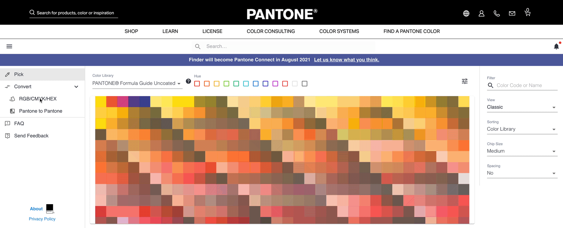Pantone color finder tool